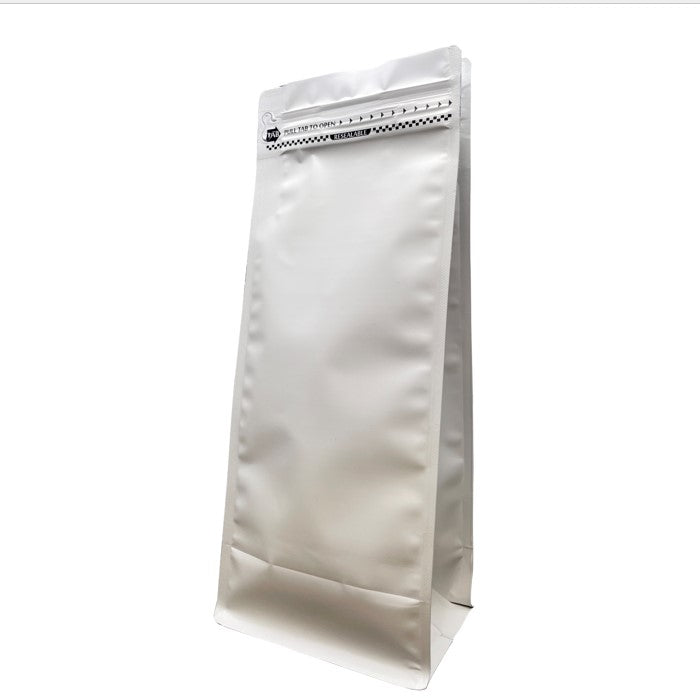 Mat Beyaz Metalize Kilitli Box Pouch - kahve ambalajı